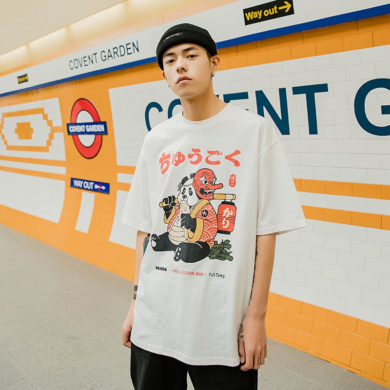 Japanese Streetwear T Shirt Men Hip Hop Funny Fat Panda Samurai T-Shirt Summer Short Sleeve Tshirt Harajuku Cotton Tees New | Vimost Shop.