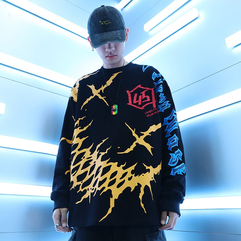 Men Graffiti T Shirt Hip Hop Oversize Streetwear Long Sleeve Harajuku Tshirt Spring HipHop Loose T-shirt Cotton Tops Tees | Vimost Shop.