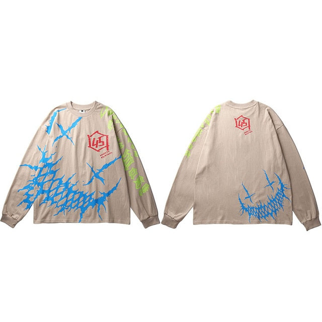 Men Graffiti T Shirt Hip Hop Oversize Streetwear Long Sleeve Harajuku Tshirt Spring HipHop Loose T-shirt Cotton Tops Tees | Vimost Shop.