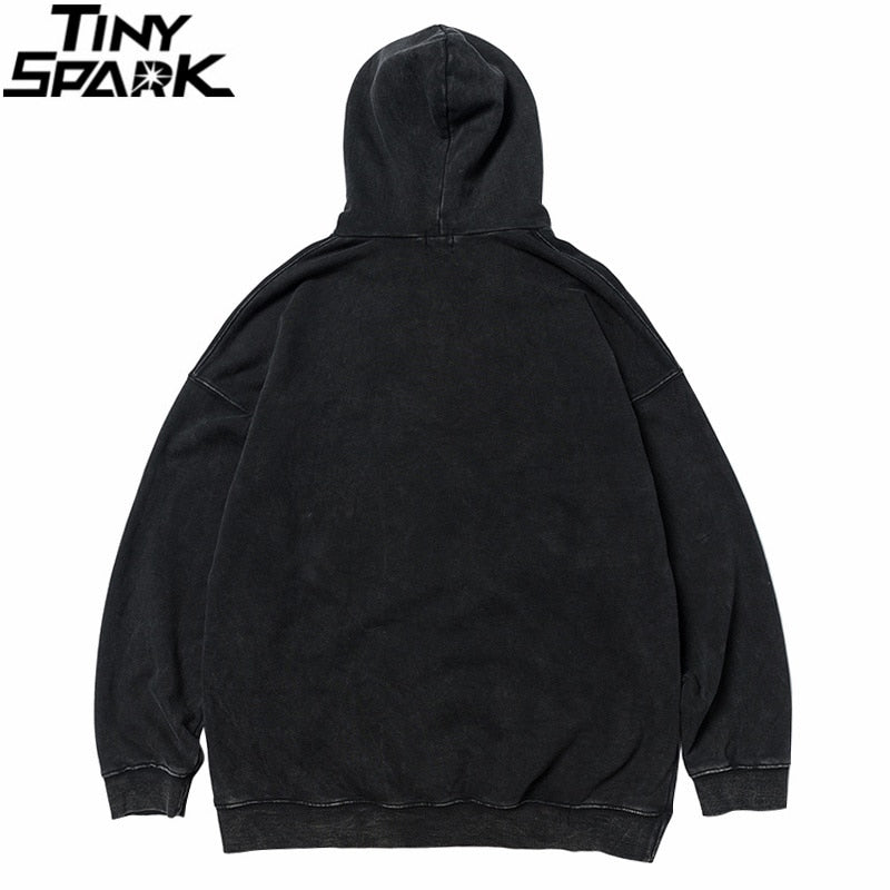 Men Hip Hop Hoodie Sweatshirt Lightning Butterfly Streetwear Hoodie Retro Vintage Washed Black Hooded Pullover Harajuku | Vimost Shop.