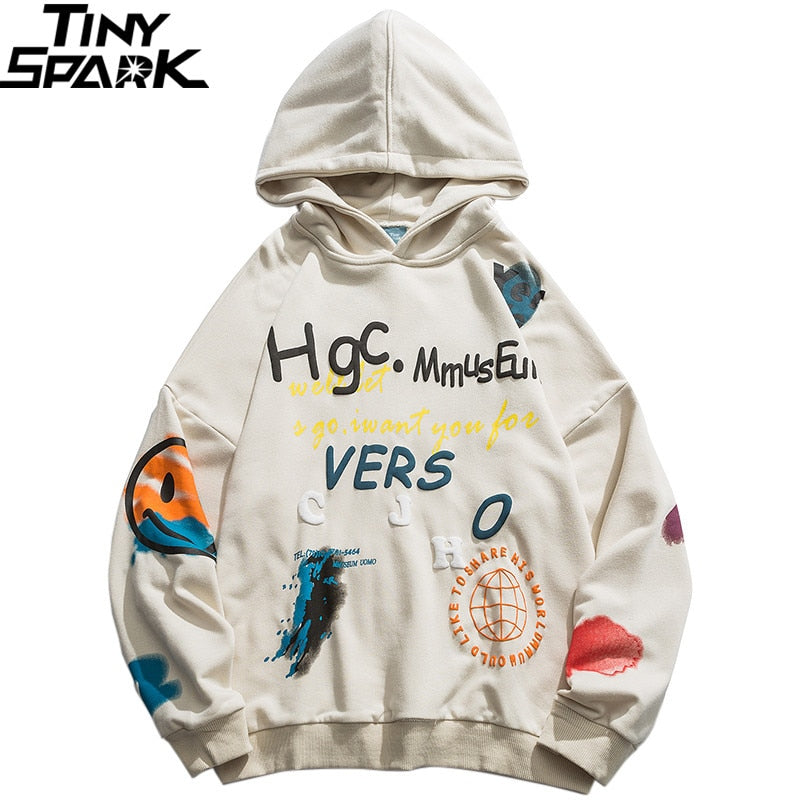Men Hip Hop Hoodie Sweatshirt Streetwear Harajuku Graffiti Hoodie Pullover Face HipHop Loose Hoodie Skateboard Autumn | Vimost Shop.