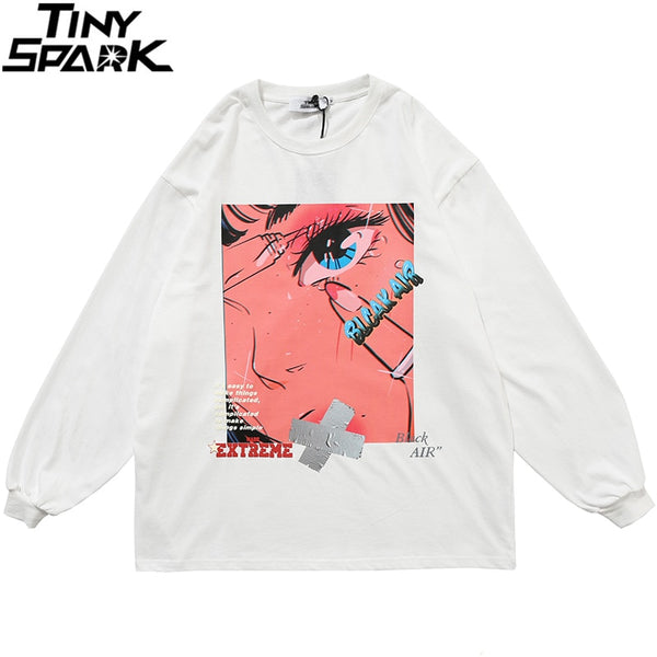 Men Hip Hop Oversized T Shirt Long Sleeve Streetwear Japanese Anime Girl Tshirt Harajuku Cartoon Tops Tees Cotton Loose | Vimost Shop.