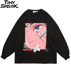 Men Hip Hop Oversized T Shirt Long Sleeve Streetwear Japanese Anime Girl Tshirt Harajuku Cartoon Tops Tees Cotton Loose | Vimost Shop.