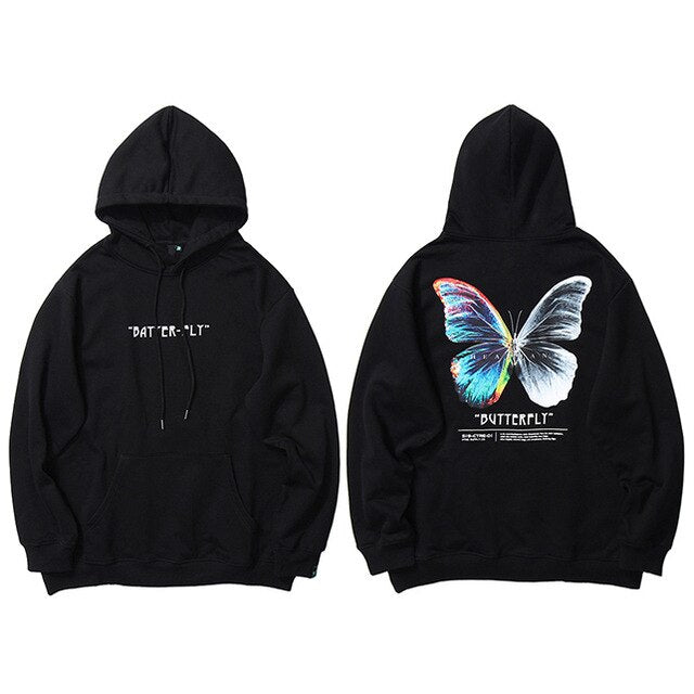 Men Hip Hop Sweatshirt Hoodie Color Butterfly Streetwear Harajuku Pullover Hoodie Cotton Fleece Winter Autumn Black Hoodie | Vimost Shop.