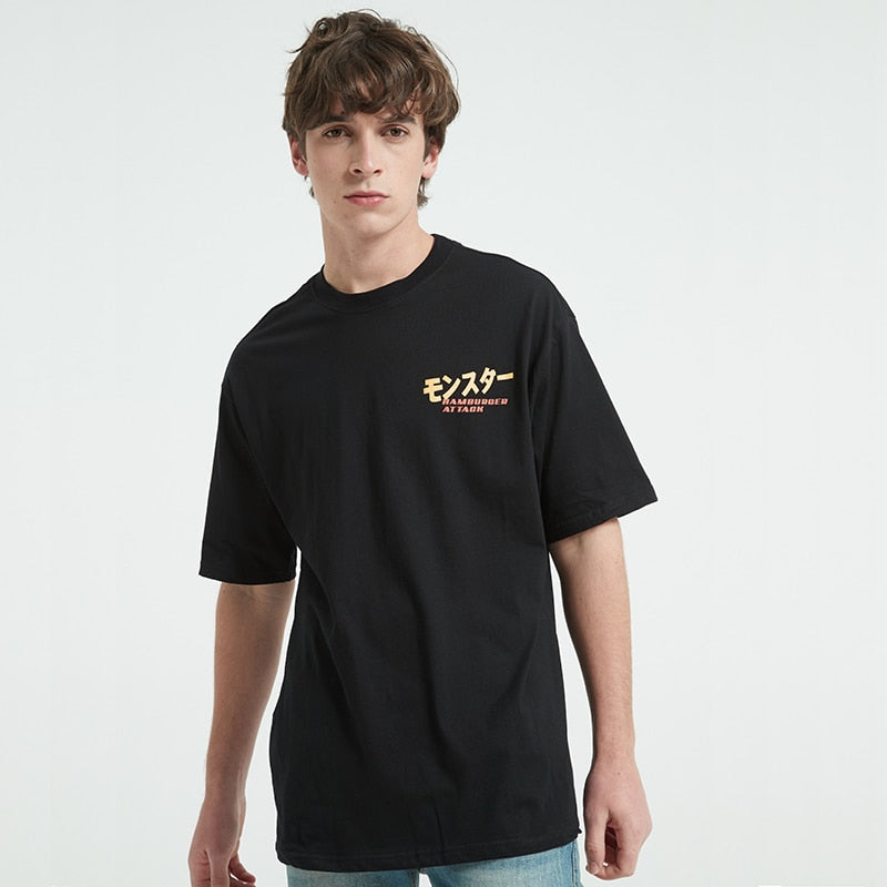Men Hip Hop T Shirt Hamburger Monster Attack Japanese Harajuku Funny T-Shirt Streetwear Summer Tshirt Cotton Tops Tees New | Vimost Shop.
