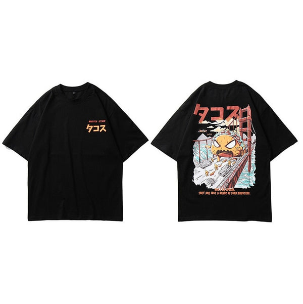 Men Hip Hop T Shirt Harajuku Japanese Monster Attack Funny T-Shirt Streetwear HipHop Cartoon Tshirt Summer Tops Tees Cotton | Vimost Shop.