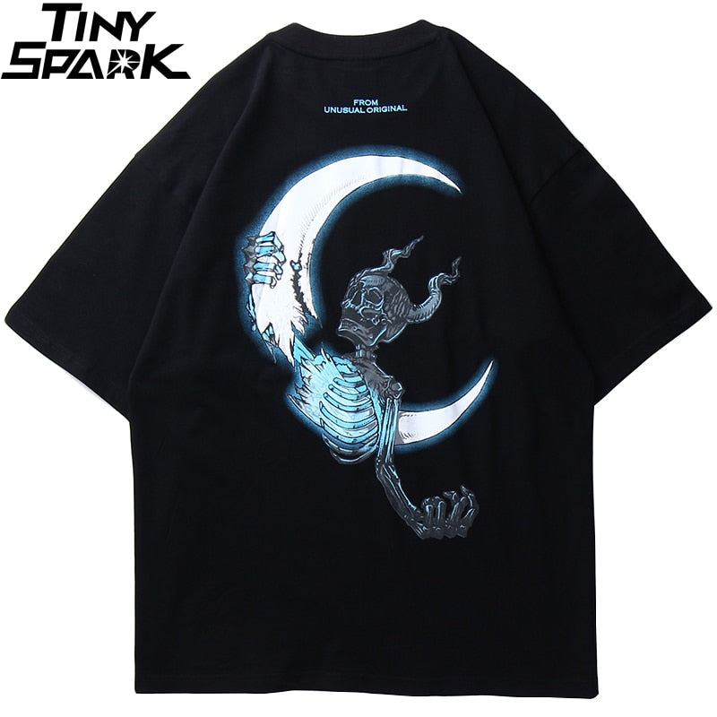 Men Hip Hop T Shirt Lightning Skull Moon Streetwear T-Shirt Oversize Hiphop Loose Tshirts Summer Short Sleeve Tees Cotton | Vimost Shop.