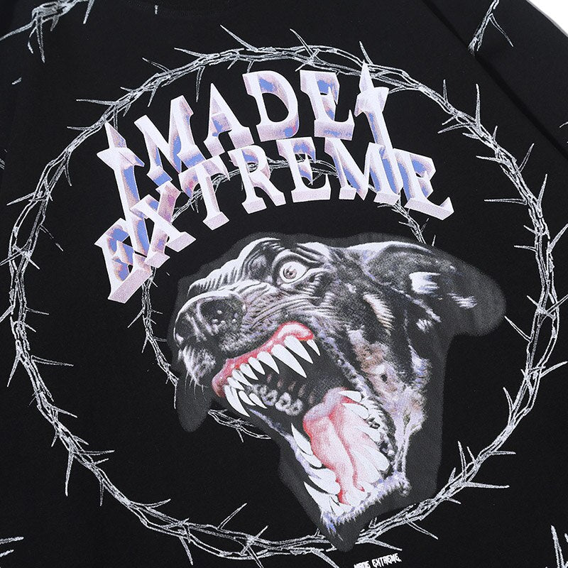 Men Hip Hop T Shirt Streetwear Angry Dog Print Harajuku Tshirt Loose HipHop Oversize T-shirt Long Sleeve Tops Tees Cotton | Vimost Shop.
