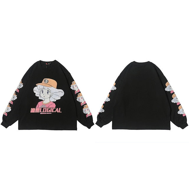 Men Hip Hop T Shirt Streetwear Cartoon Girl Print Harajuku Tshirt HipHop Oversize T-shirt Anime Cotton Tops Tee Long Sleeve | Vimost Shop.