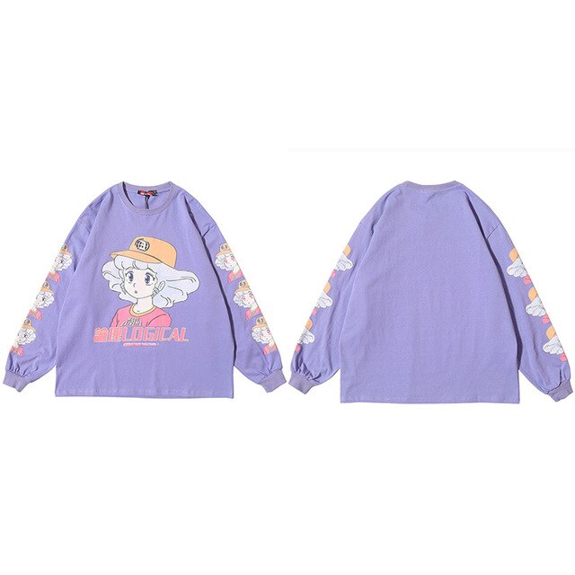 Men Hip Hop T Shirt Streetwear Cartoon Girl Print Harajuku Tshirt HipHop Oversize T-shirt Anime Cotton Tops Tee Long Sleeve | Vimost Shop.