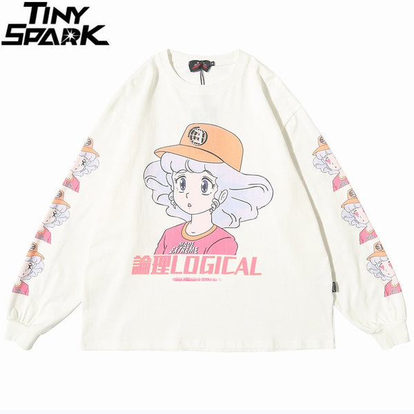 Men Hip Hop T Shirt Streetwear Cartoon Girl Print Harajuku Tshirt HipHop Oversize T-shirt Anime Cotton Tops Tee Long Sleeve | Vimost Shop.