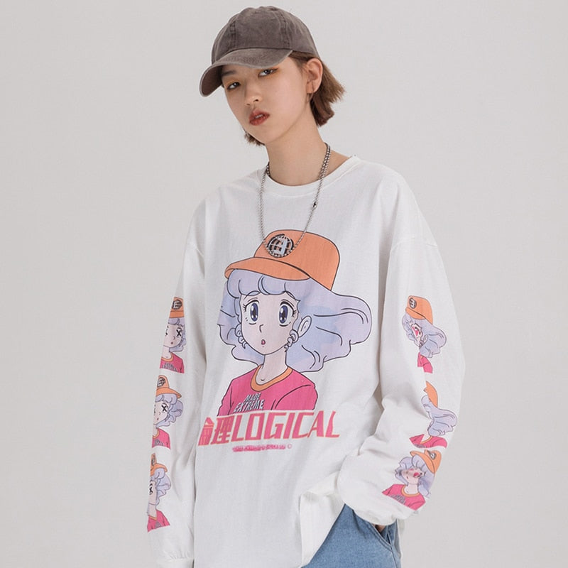 Men Hip Hop T Shirt Streetwear Cartoon Girl Print Harajuku Tshirt HipHop Oversize T-shirt Anime Cotton Tops Tee Long Sleeve | Vimost Shop.