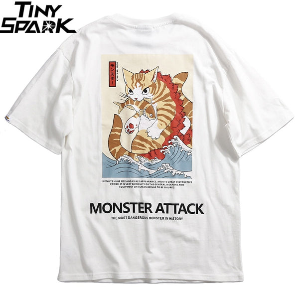 Men Hip Hop T Shirt Streetwear Monster Cat T-Shirts Harajuku Japan Style Funny Tshirt Summer Short Sleeve Cotton Tops Tees | Vimost Shop.