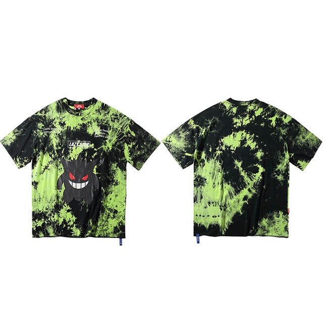 Men Hip Hop T Shirt Tie Dye Devil Print Oversize T-Shirt Streetwear HipHop Loose Tshirt Summer Short Sleeve Tops Tee Cotton | Vimost Shop.