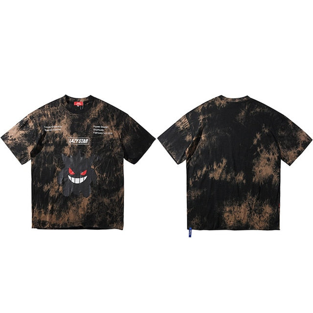 Men Hip Hop T Shirt Tie Dye Devil Print Oversize T-Shirt Streetwear HipHop Loose Tshirt Summer Short Sleeve Tops Tee Cotton | Vimost Shop.