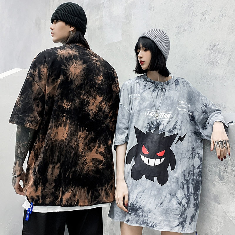 Men Hip Hop T Shirt Tie Dye Devil Print Oversize T-Shirt Streetwear HipHop Loose Tshirt Summer Short Sleeve Tops Tee Cotton | Vimost Shop.