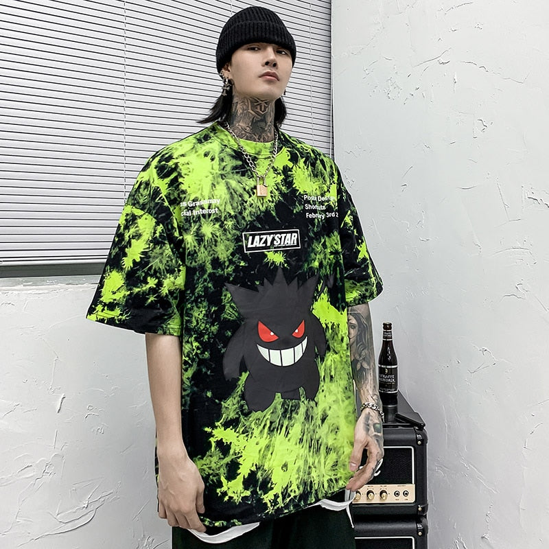 Men Hip Hop T Shirt Tie Dye Devil Print Oversize T-Shirt Streetwear HipHop Loose Tshirt Summer Short Sleeve Tops Tee Cotton | Vimost Shop.