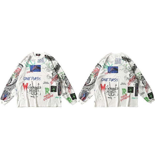 Men Streetwear Hip Hop Graffiti T Shirt Long Sleeve Harajuku Tshirt Oversized  Autumn Loose T-shirt Cotton Causal Tops Tees | Vimost Shop.