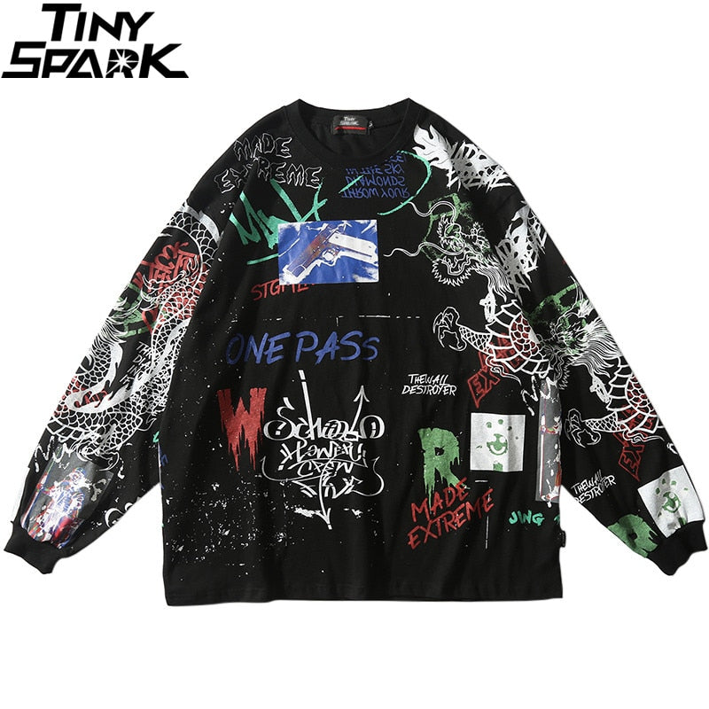 Men Streetwear Hip Hop Graffiti T Shirt Long Sleeve Harajuku Tshirt Oversized  Autumn Loose T-shirt Cotton Causal Tops Tees | Vimost Shop.