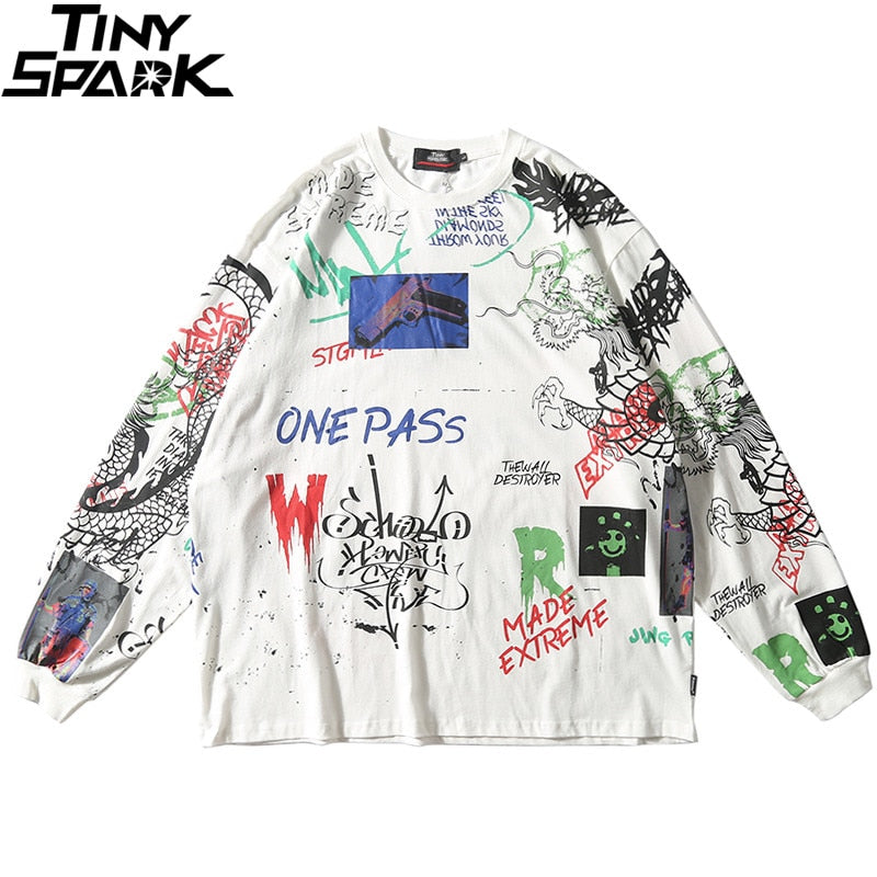 Men Streetwear Hip Hop Graffiti T Shirt Long Sleeve Harajuku Tshirt Oversized  Autumn Loose T-shirt Cotton Causal Tops Tees | Vimost Shop.