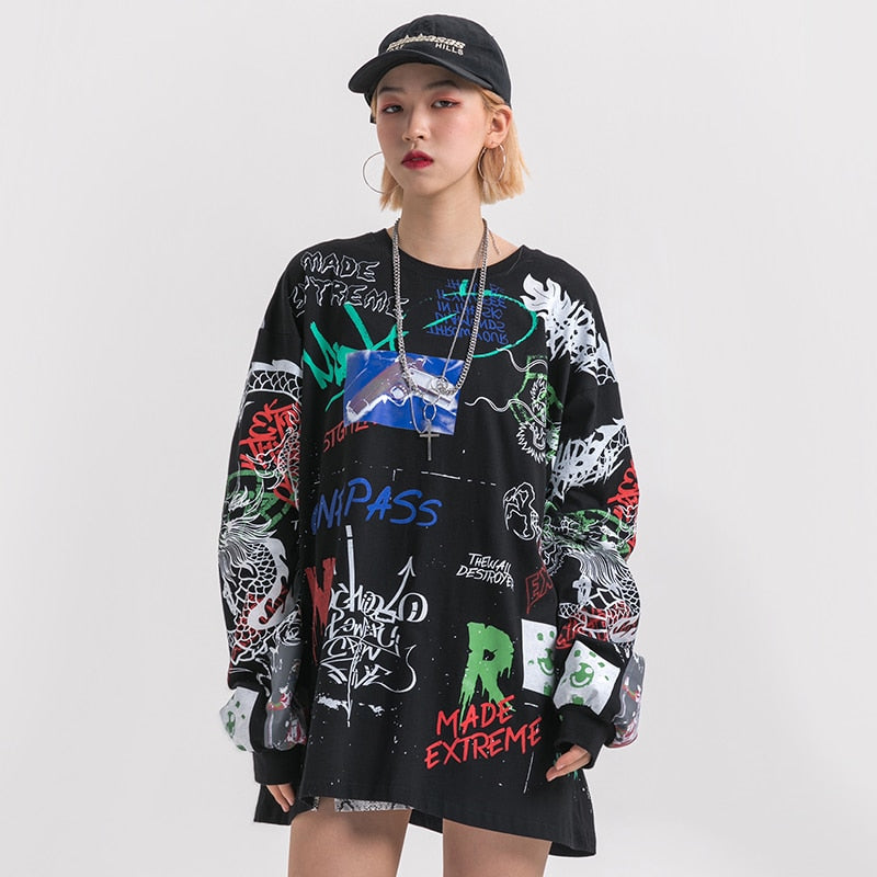 Men Streetwear Hip Hop Graffiti T Shirt Long Sleeve Harajuku Tshirt Oversized  Autumn Loose T-shirt Cotton Causal Tops Tees | Vimost Shop.