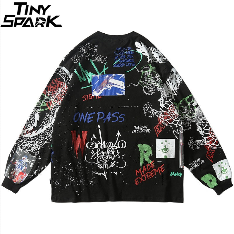 Men Streetwear Hip Hop Graffiti T Shirt Long Sleeve Harajuku Tshirt Oversized  Autumn Loose T-shirt Cotton Causal Tops Tees | Vimost Shop.