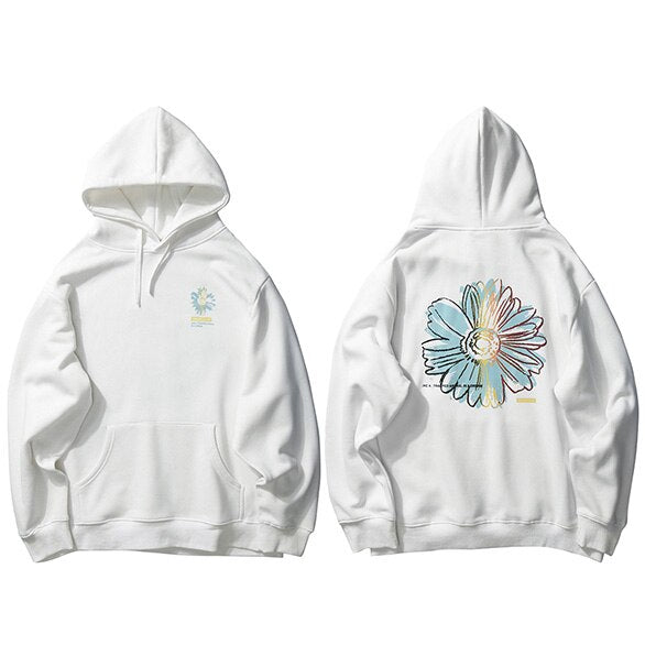 Men Streetwear Hip Hop Hoodie Sweatshirt Daisy Flower Winter Fleece Hoodie Pullover Cotton Harajuku Floral Sweatshirt Loose | Vimost Shop.