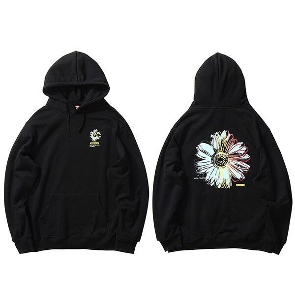 Men Streetwear Hip Hop Hoodie Sweatshirt Daisy Flower Winter Fleece Hoodie Pullover Cotton Harajuku Floral Sweatshirt Loose | Vimost Shop.