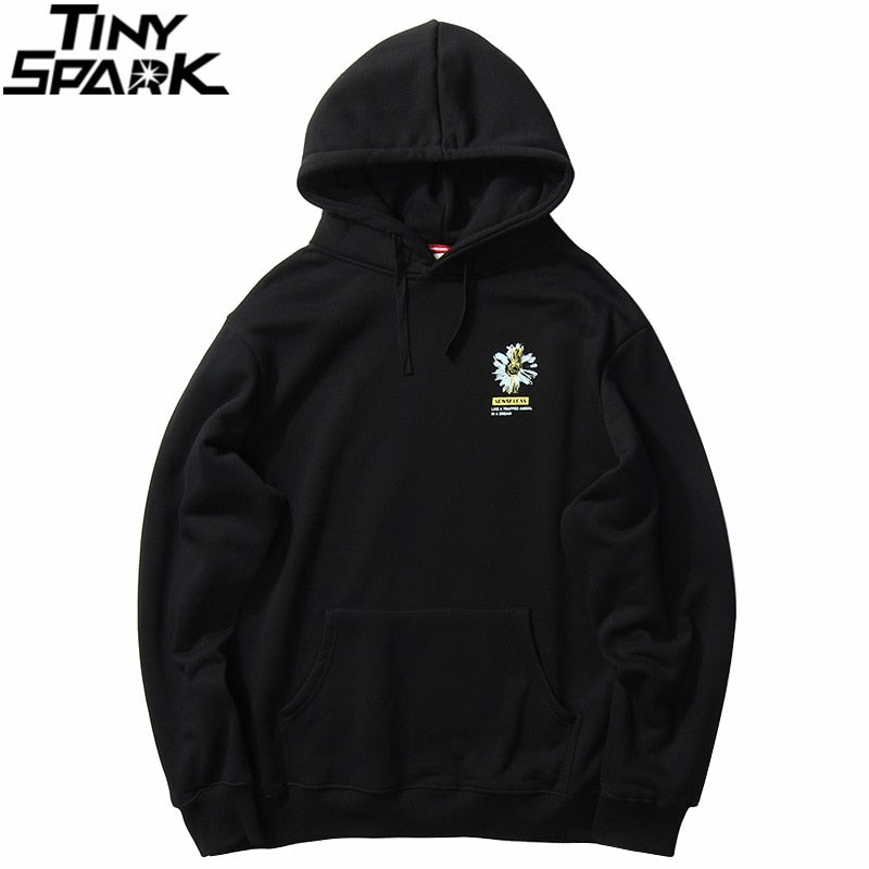 Men Streetwear Hip Hop Hoodie Sweatshirt Daisy Flower Winter Fleece Hoodie Pullover Cotton Harajuku Floral Sweatshirt Loose | Vimost Shop.