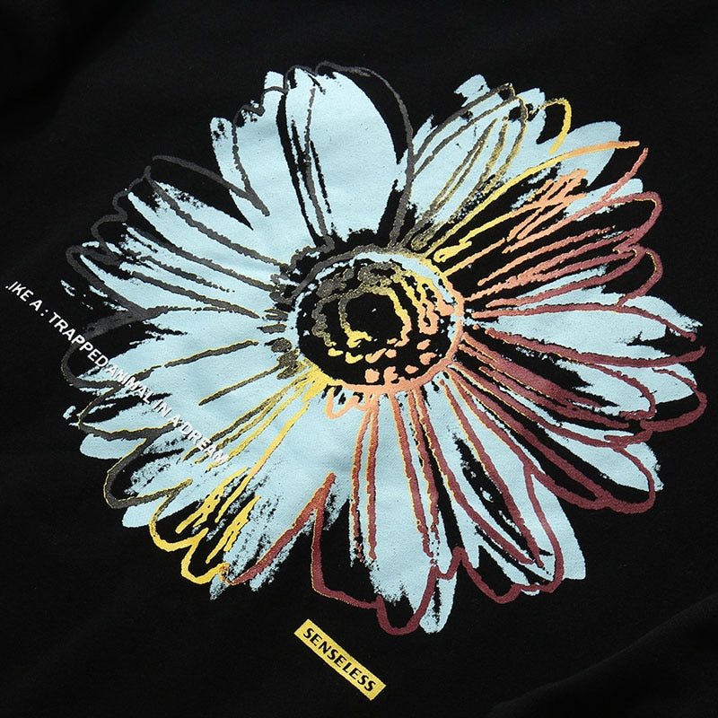Men Streetwear Hip Hop Hoodie Sweatshirt Daisy Flower Winter Fleece Hoodie Pullover Cotton Harajuku Floral Sweatshirt Loose | Vimost Shop.