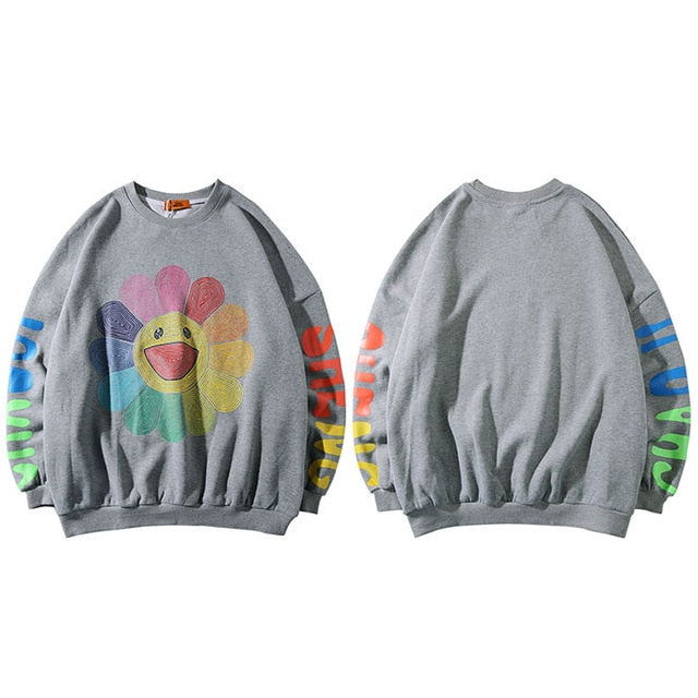 Mens Hip Hop Sweatshirt Pullover Rainbow Smiling Sunflower Streetwear Harajuku Pullover Cotton Hoodie Sweat Shirt Loose | Vimost Shop.