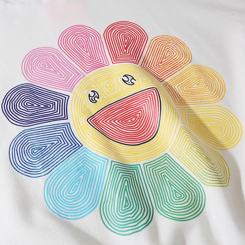 Mens Hip Hop Sweatshirt Pullover Rainbow Smiling Sunflower Streetwear Harajuku Pullover Cotton Hoodie Sweat Shirt Loose | Vimost Shop.