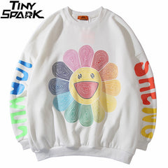 Mens Hip Hop Sweatshirt Pullover Rainbow Smiling Sunflower Streetwear Harajuku Pullover Cotton Hoodie Sweat Shirt Loose | Vimost Shop.