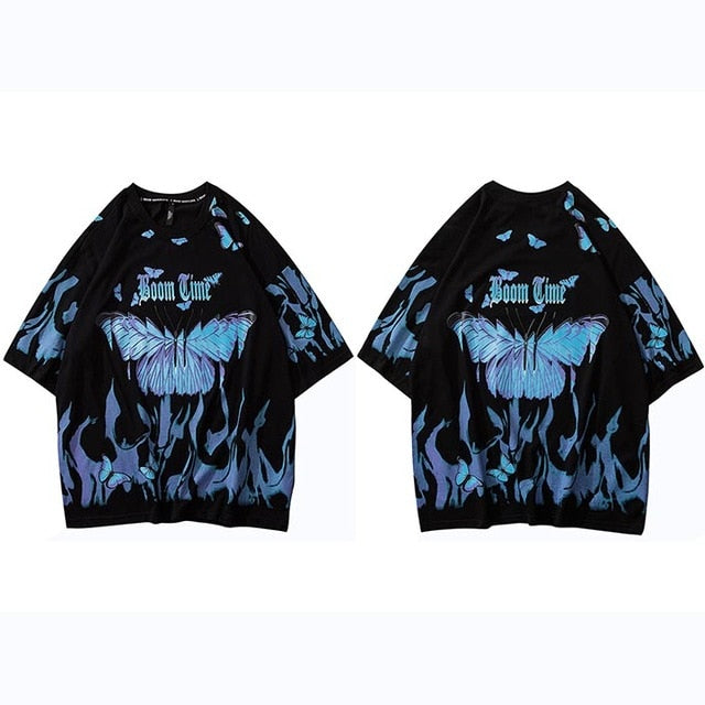 Mens Hip Hop T Shirts Blue Fire Flame Butterfly Streetwear Tshirt  Harajuku Summer Short Sleeve T-Shirt Cotton Tops Tees | Vimost Shop.