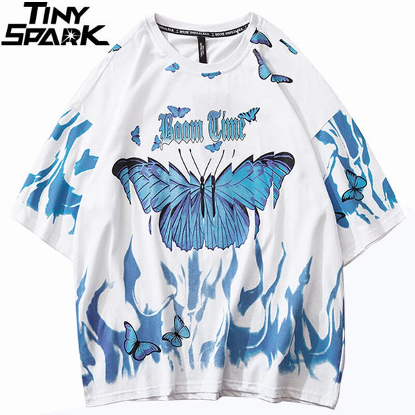 Mens Hip Hop T Shirts Blue Fire Flame Butterfly Streetwear Tshirt  Harajuku Summer Short Sleeve T-Shirt Cotton Tops Tees | Vimost Shop.