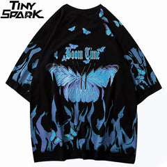 Mens Hip Hop T Shirts Blue Fire Flame Butterfly Streetwear Tshirt  Harajuku Summer Short Sleeve T-Shirt Cotton Tops Tees | Vimost Shop.