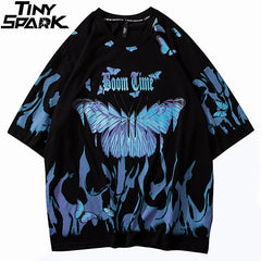 Mens Hip Hop T Shirts Blue Fire Flame Butterfly Streetwear Tshirt  Harajuku Summer Short Sleeve T-Shirt Cotton Tops Tees | Vimost Shop.