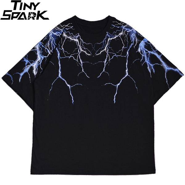 Streetwear Dark Lightning T Shirt Hip Hop Men Harajuku Tshirt Short Sleeve Cotton T-Shirt Fashion Black Tops Tees HipHop | Vimost Shop.