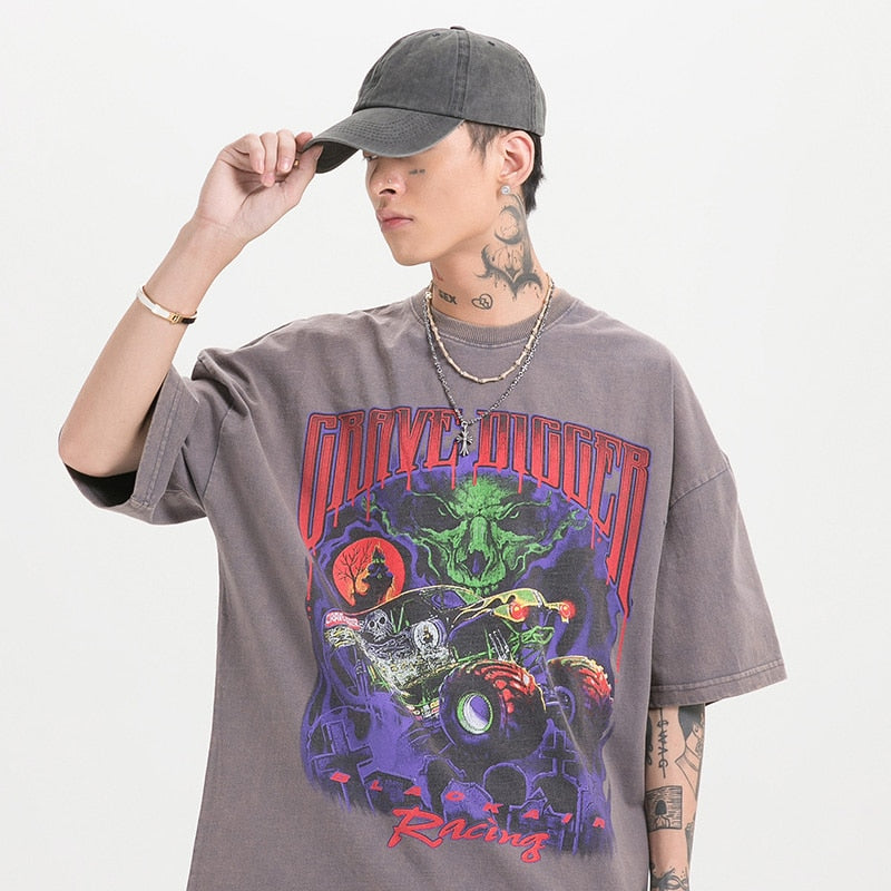 T Shirt Streetwear Men Oversize Hip Hop T-Shirt Devil Racing Harajuku Tshirt Summer Short Sleeve Cotton Loose Tops Tees | Vimost Shop.
