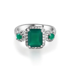 2.28Ct Emerald Cut Natural Green Agate Gemstone Vintage Rings Solid 925 Sterling Silver Fine Jewelry For Women