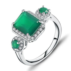 2.28Ct Emerald Cut Natural Green Agate Gemstone Vintage Rings Solid 925 Sterling Silver Fine Jewelry For Women