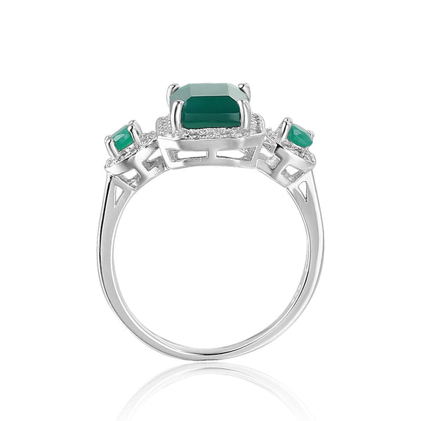 2.28Ct Emerald Cut Natural Green Agate Gemstone Vintage Rings Solid 925 Sterling Silver Fine Jewelry For Women - Vimost Shop