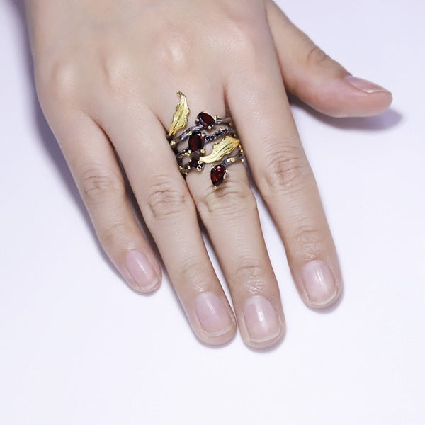 2.75Ct Natural Red Garnet Gemstone Finger Ring 925 Sterling Sliver Vintage Gothic Rings For Women Fine Jewelry - Vimost Shop