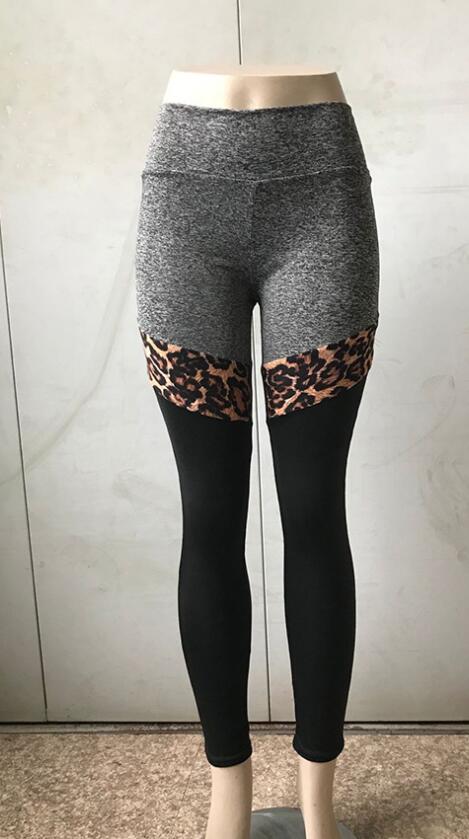 Leopard-print Splicing Stretch Pants High-rise Sports Yoga Pants | Vimost Shop.
