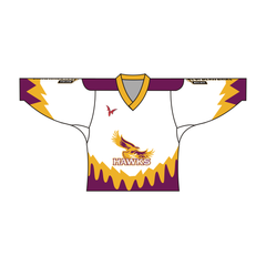 SUBLIMATED HAWKS TEAM DESIGN HOCKEY JERSEY WHITE YELLOW PURPLE | Vimost Shop.