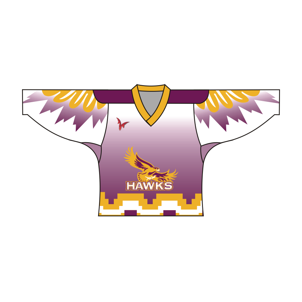 SUBLIMATED HAWKS TEAM DESIGN HOCKEY JERSEY WHITE YELLOW PURPLE | Vimost Shop.
