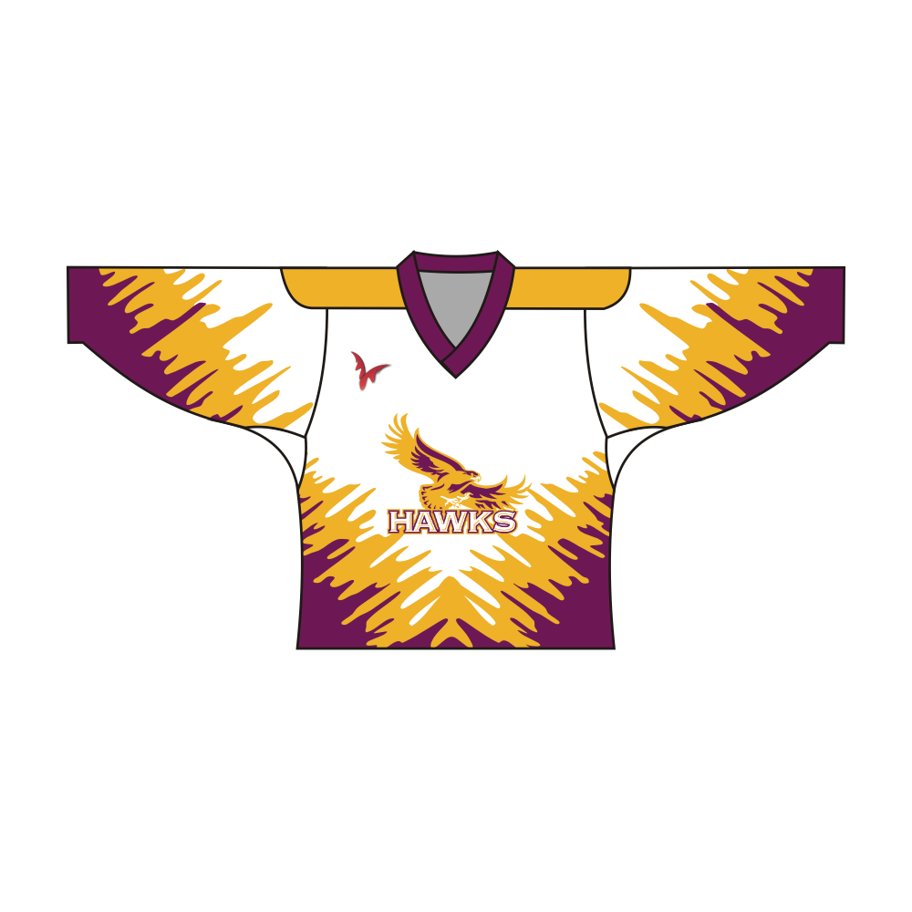 SUBLIMATED HAWKS TEAM DESIGN HOCKEY JERSEY WHITE YELLOW PURPLE | Vimost Shop.