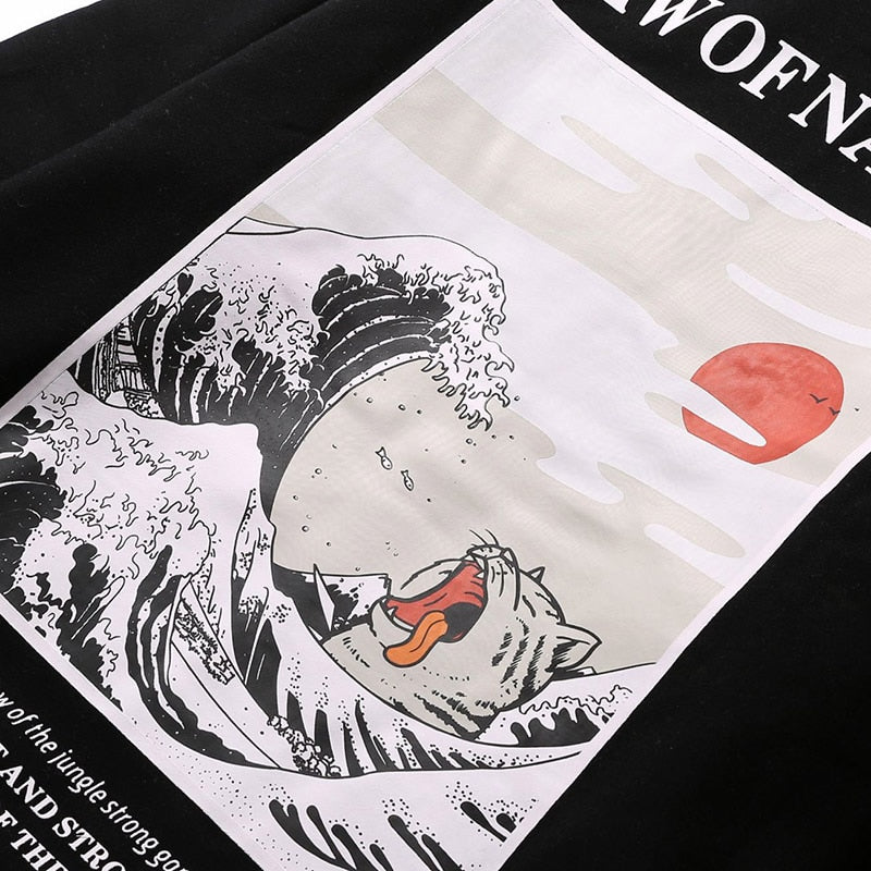 Embroidery Funny Cat Hoodies Sweatshirt Men Hip Hop Winter Fleece Pullover Black Retro Hoodie Streetwear Casual Cotton Fall | Vimost Shop.