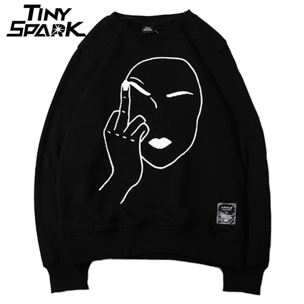 Funny Sweatshirt Streetwear Print Middle Finger Men Hip Hop Pullover Sweatshirts Hoodie  Autumn Sweatshirt No Hood Cotton | Vimost Shop.