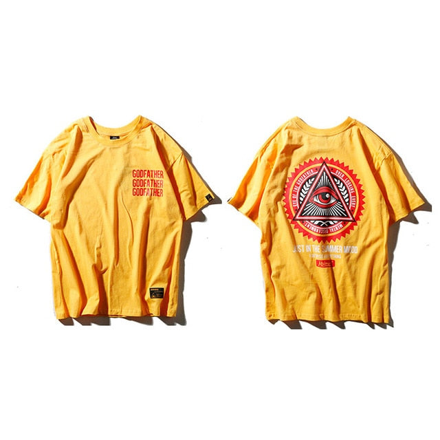 Geometry Triangle Eye T Shirts Men's Hip Hop T-Shirt Godfather Printed Casual Cotton Tops Tees New Summer Streetwear Tshirt | Vimost Shop.